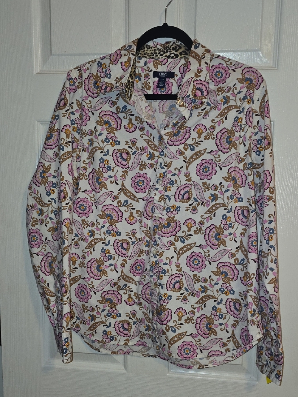 Chaps White Shirt‎ with Pink & Brown Paisley Floral Print